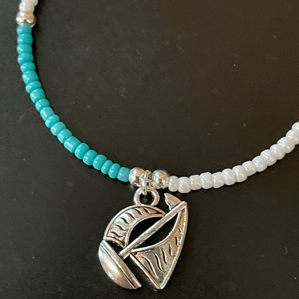 Silver and Turquoise Beaded Earrings - Picture 4 of 5